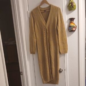 Women's Midi Sweater Dress / Slit Large One Button Filippa Tan Color